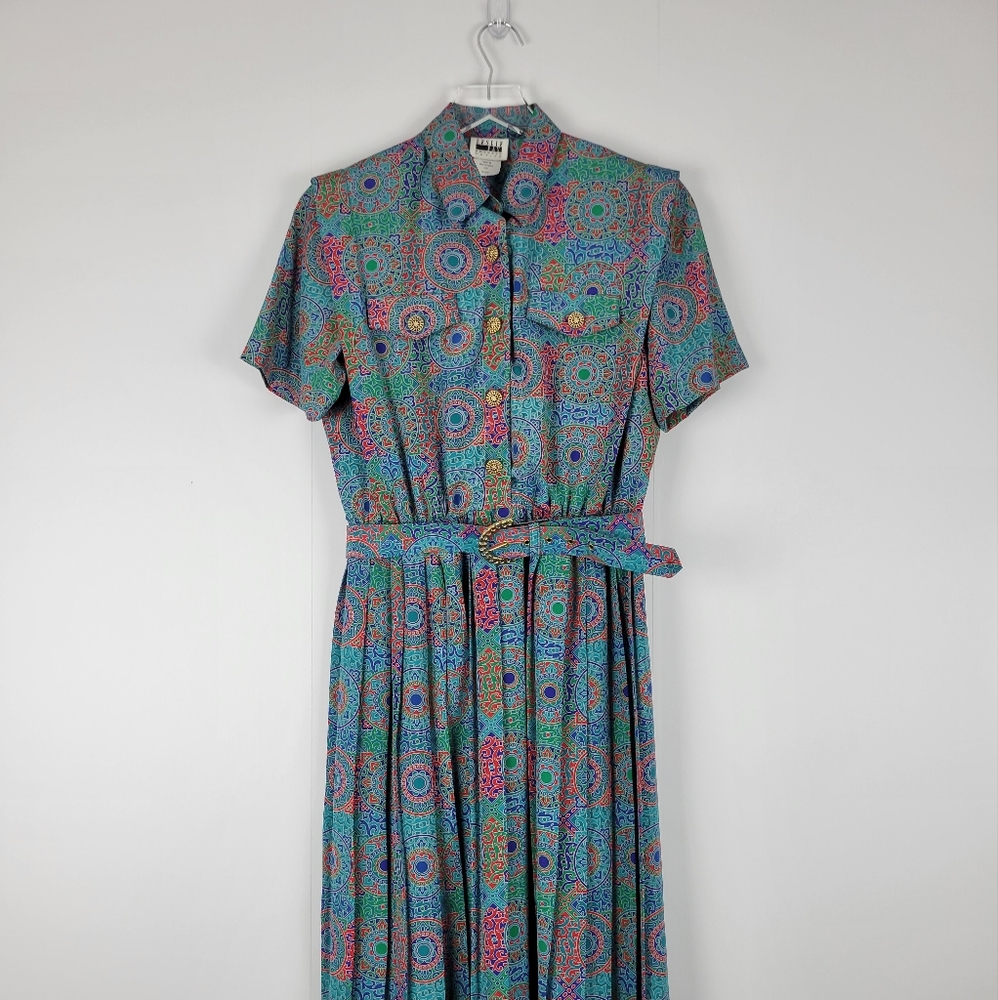 Vtg Leslie Fay Geo Dress